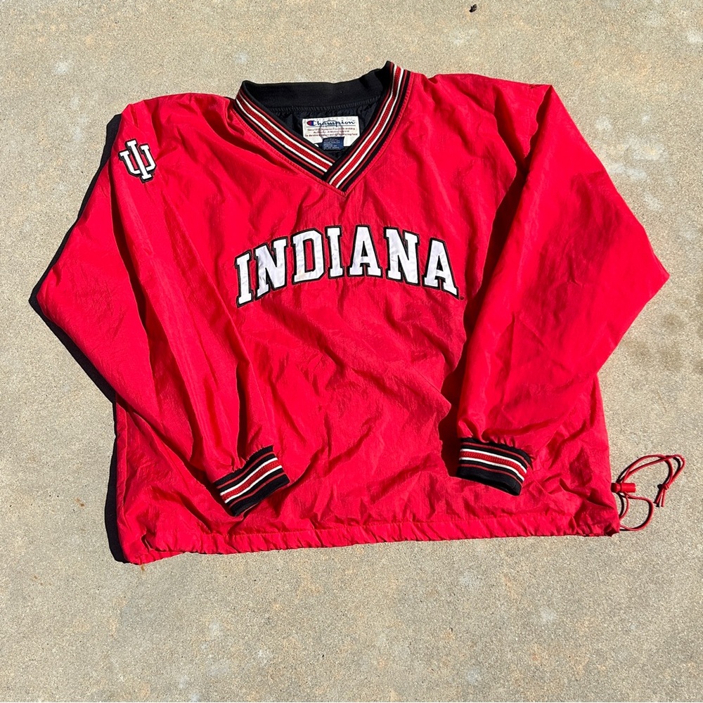 Vintage Champion Embroidered IU Pullover Windbreaker Jacket Red XL U Of Indiana